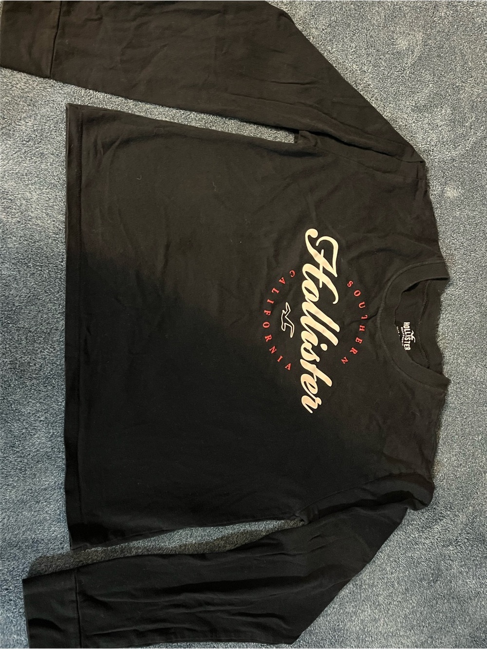 Hollister Black Long Sleeve Logo Tee with Red Accent